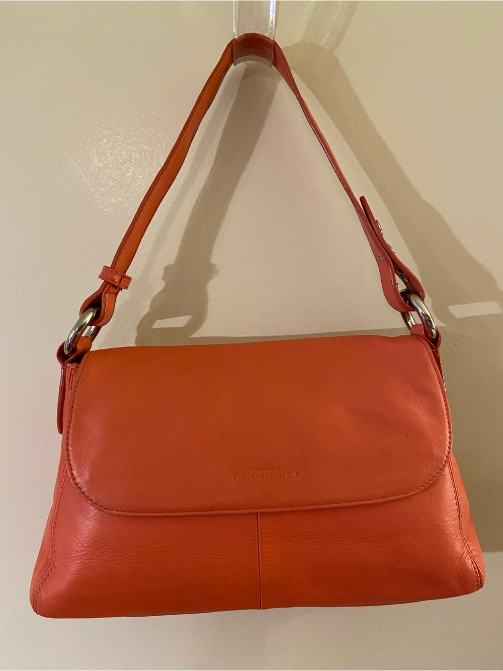 Kenneth Cole Reaction Coral-Orange Leather Shoulder Bag